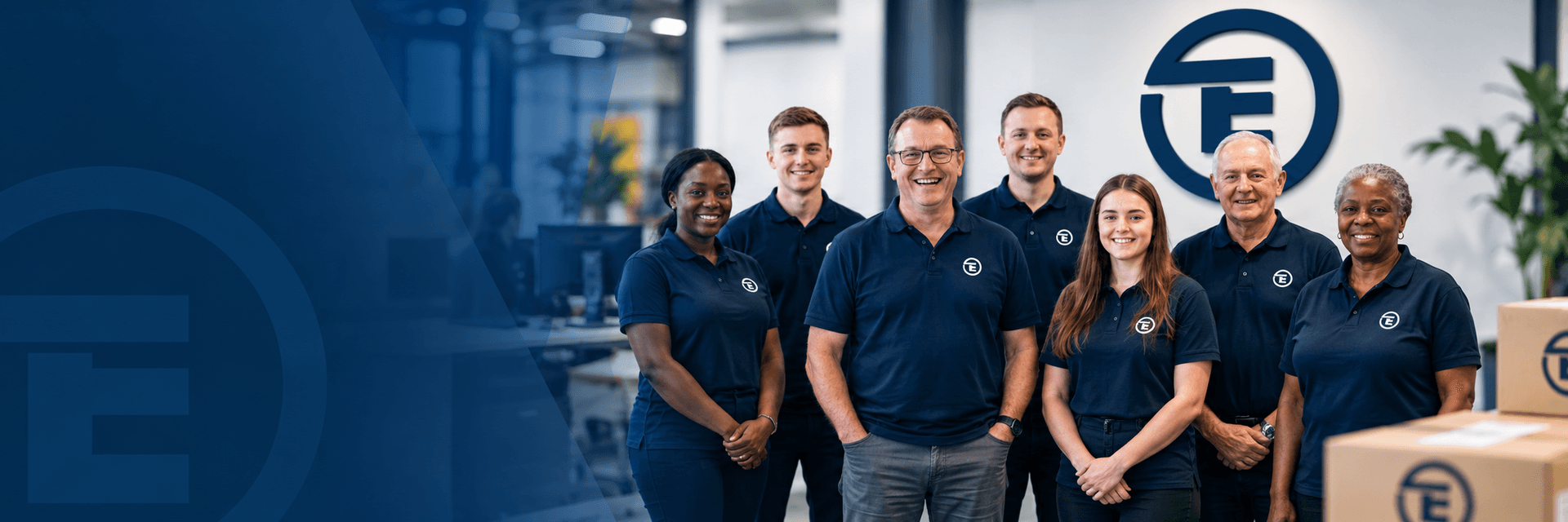 Illustrative image of a friendly logistics team in a modern office