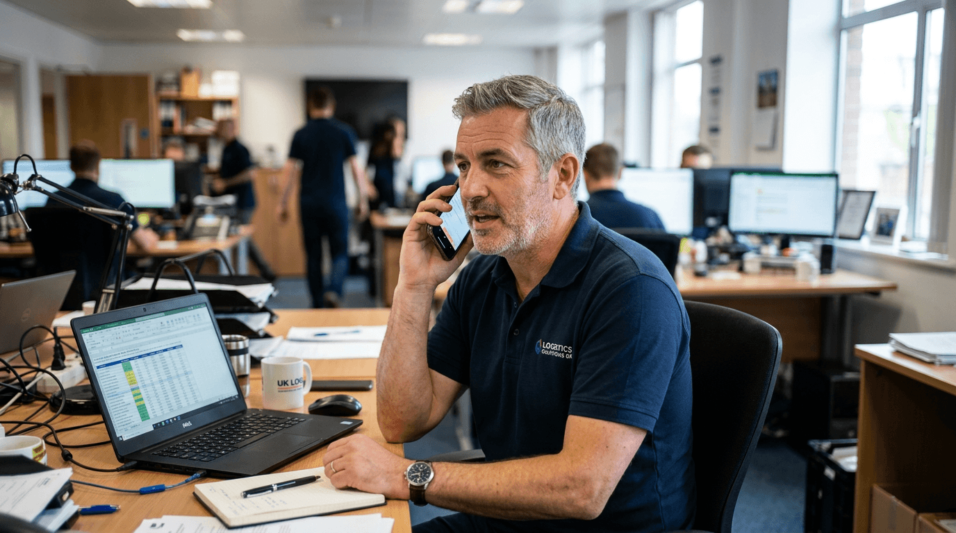 Equator project manager on the phone at his desk in the office