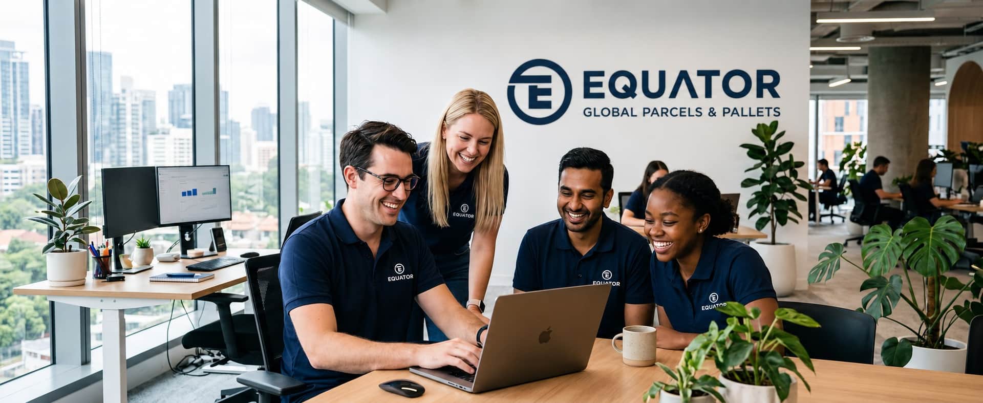 Equator projects team planning a distribution around a laptop