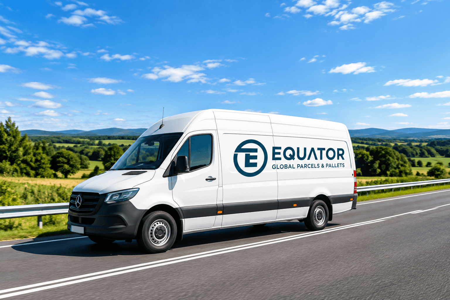 Equator-branded delivery van on an open road